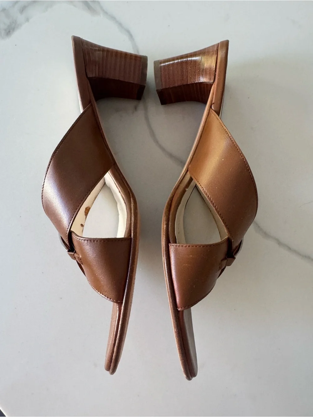 Ferragamo Brown Leather Crossover Slide Sandals